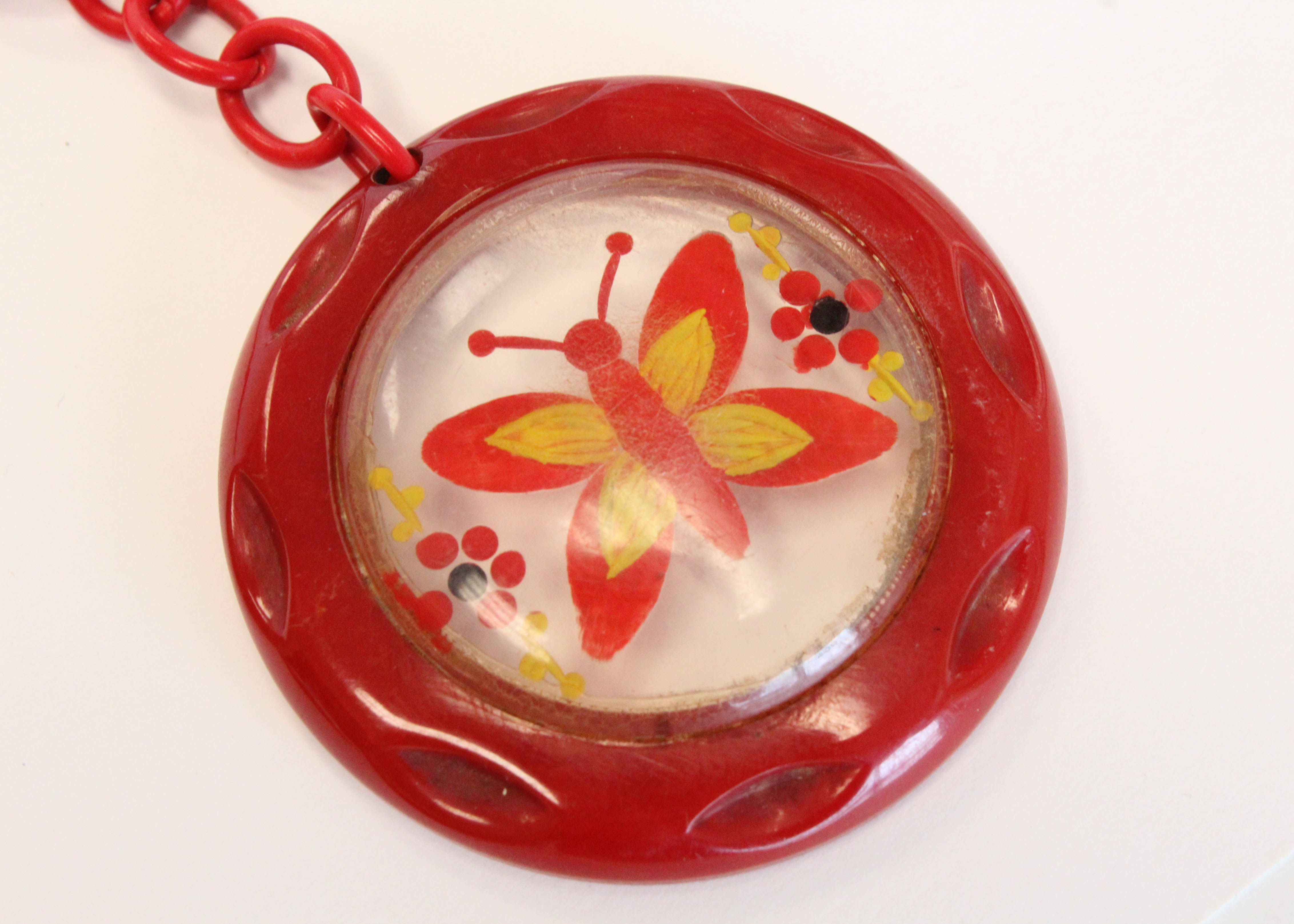 Vintage Celluloid Necklace with Bakelite Pendant