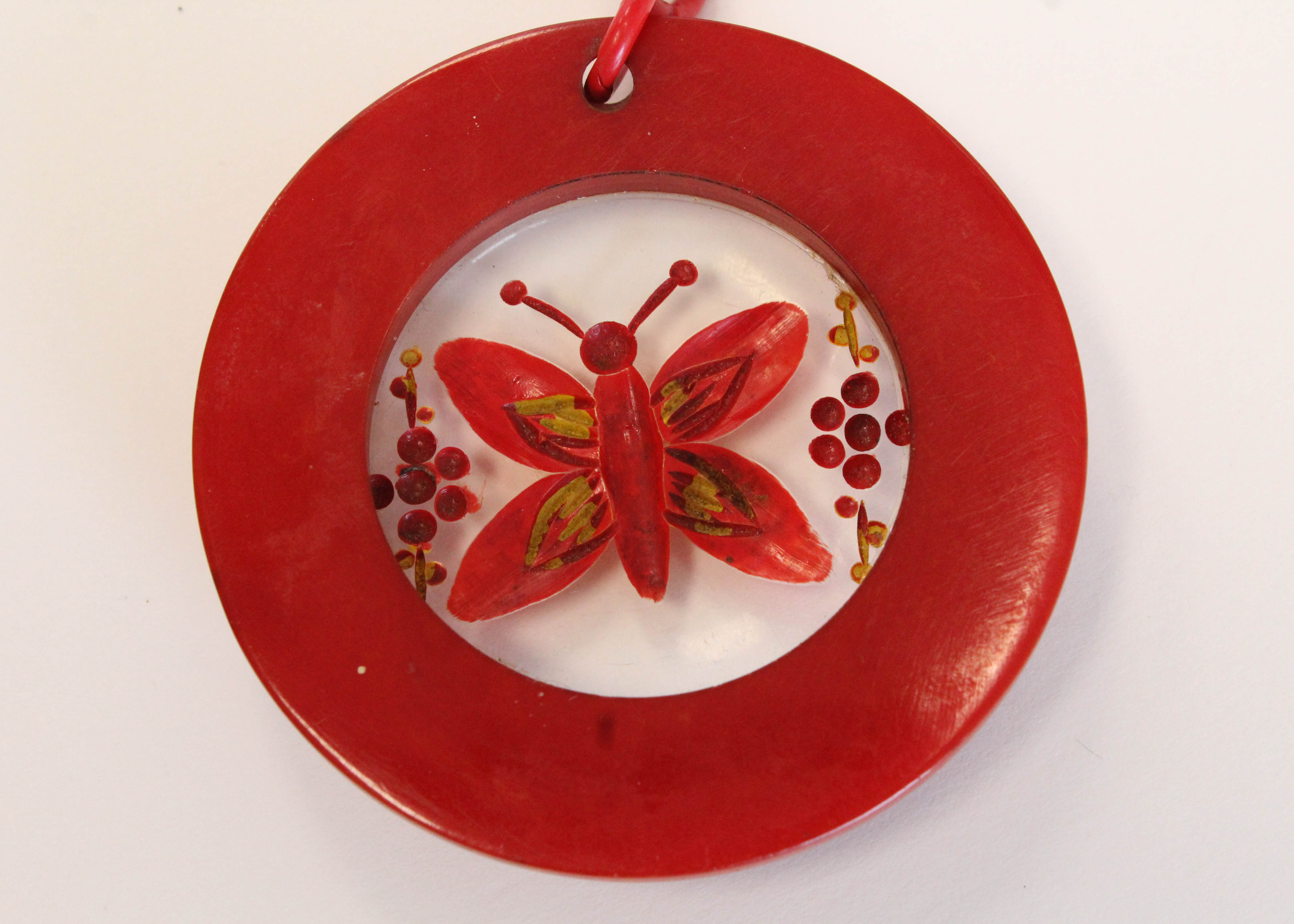 Vintage Celluloid Necklace with Bakelite Pendant