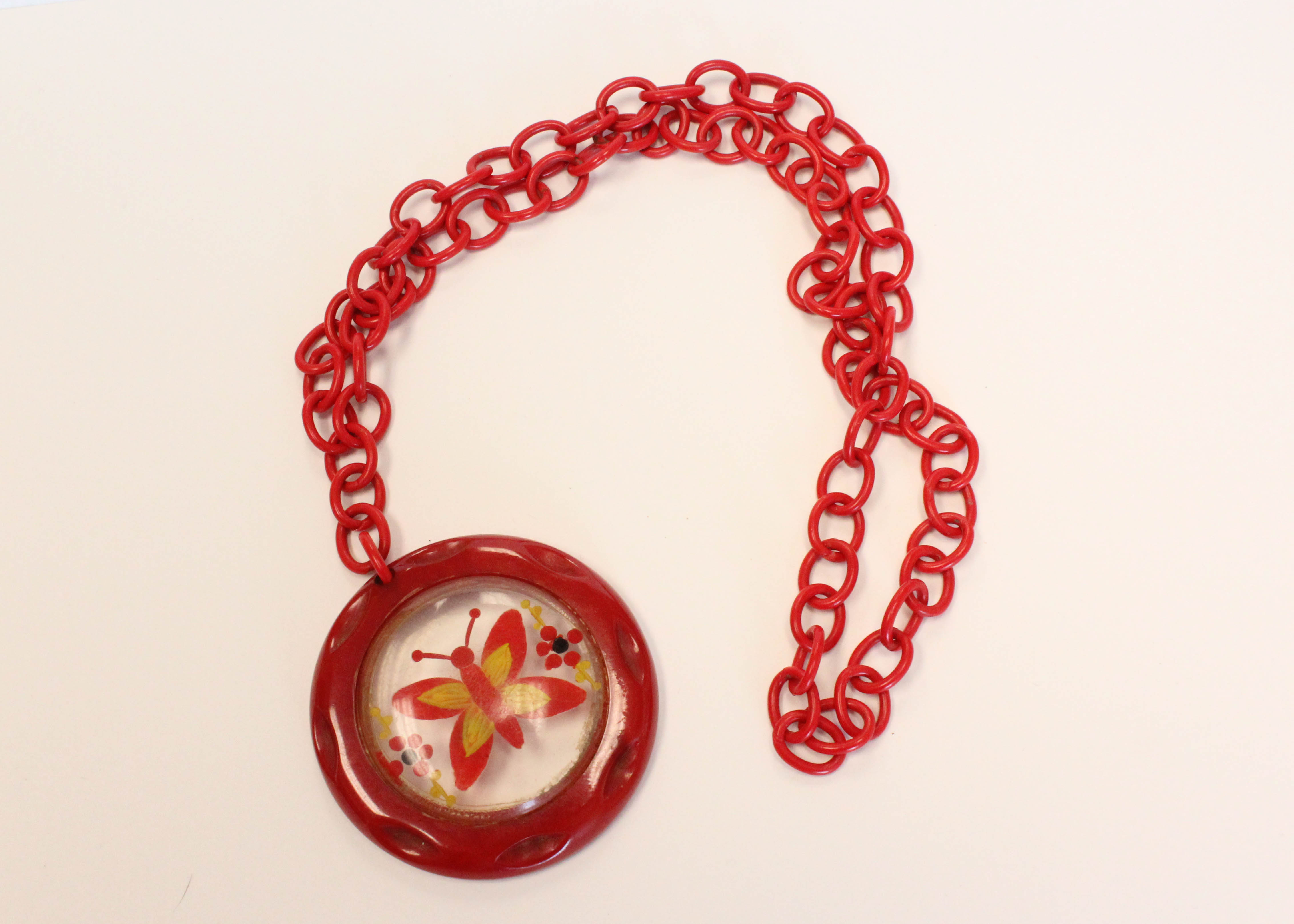 Vintage Celluloid Necklace with Bakelite Pendant