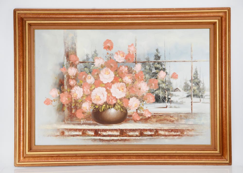 Original Framed Floral Oil Painting by Y Beverly