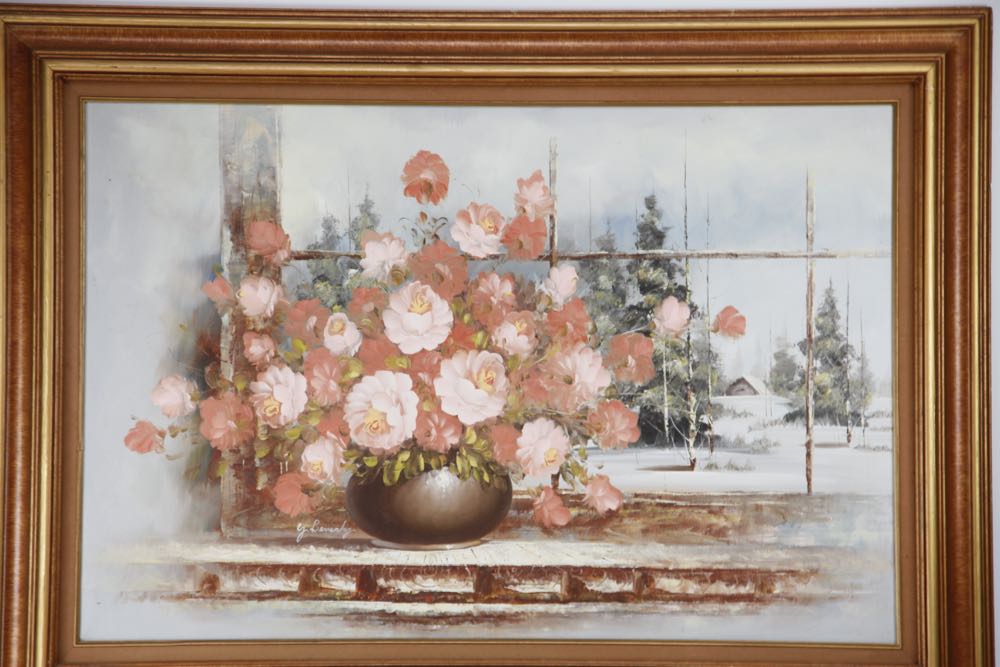 Original Framed Floral Oil Painting by Y Beverly