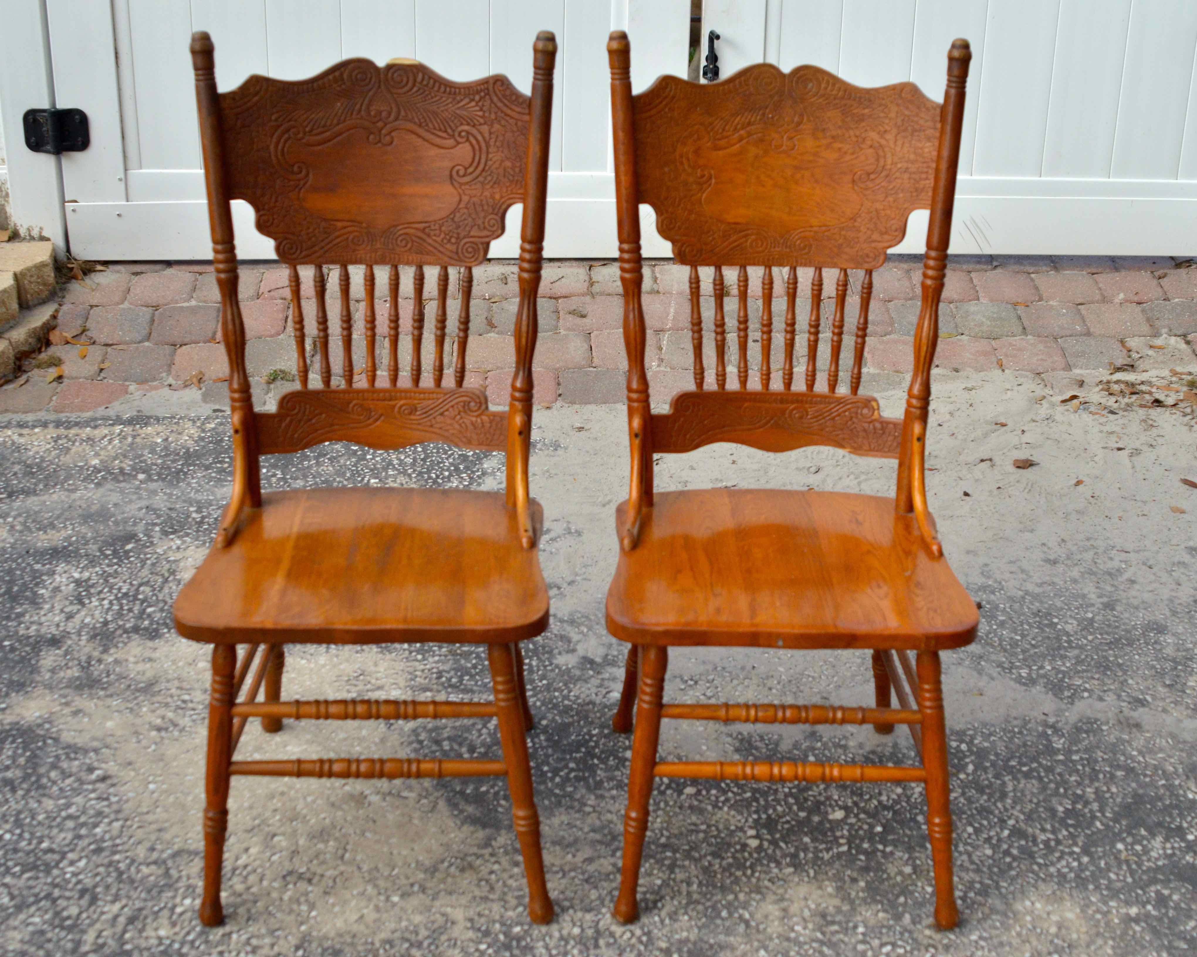 Country Style Oak Press Back Dining Chairs