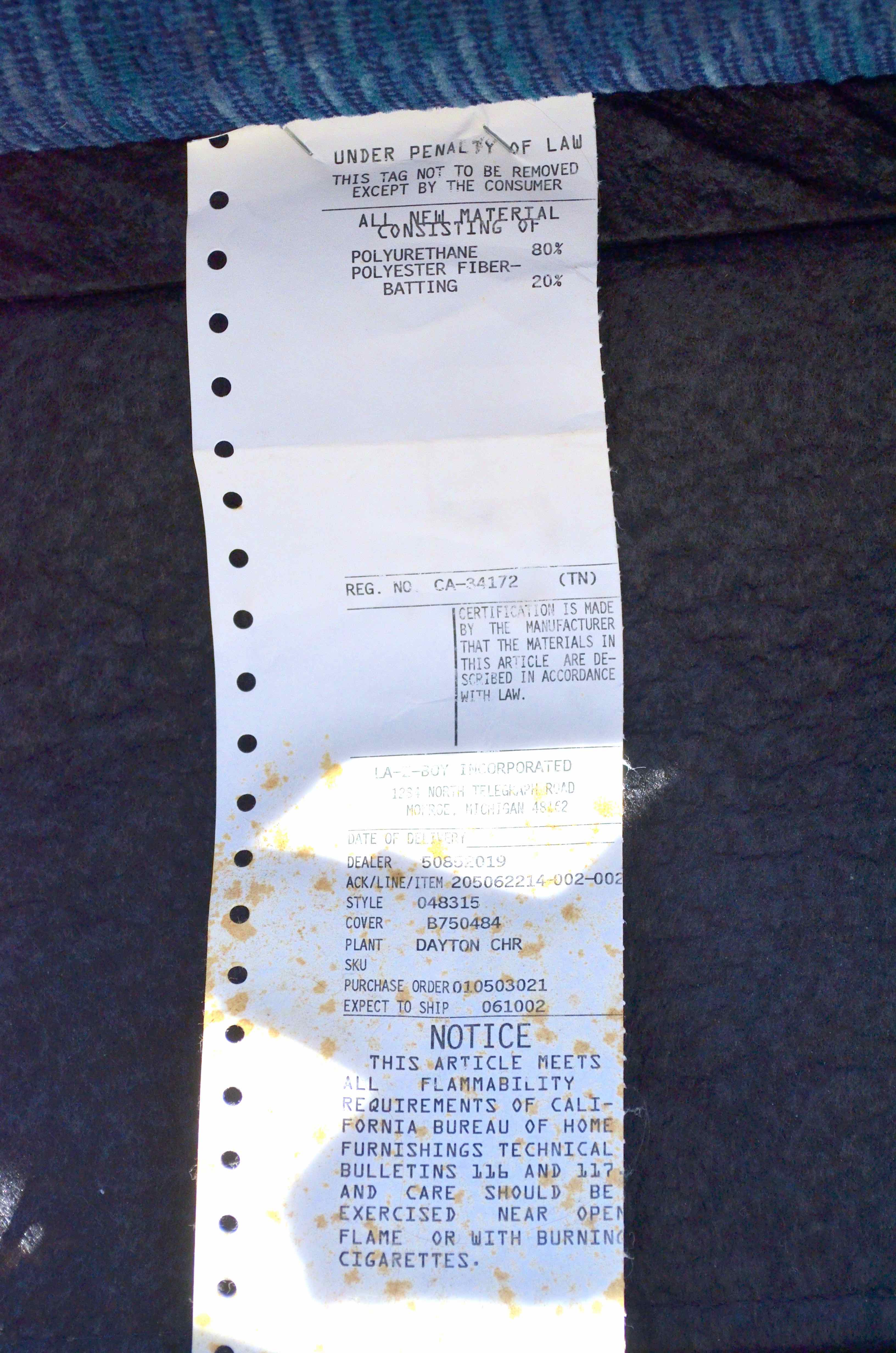 La-Z-Boy Loveseat Recliner in Blue Velour