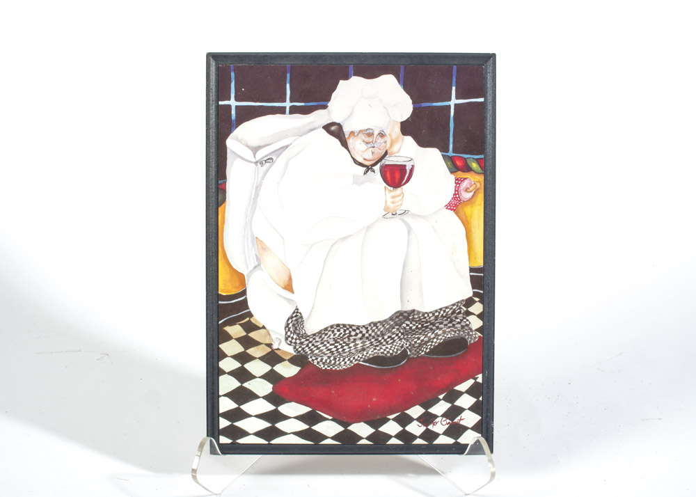 Jennifer Garant Print on Board of Chef With Wine