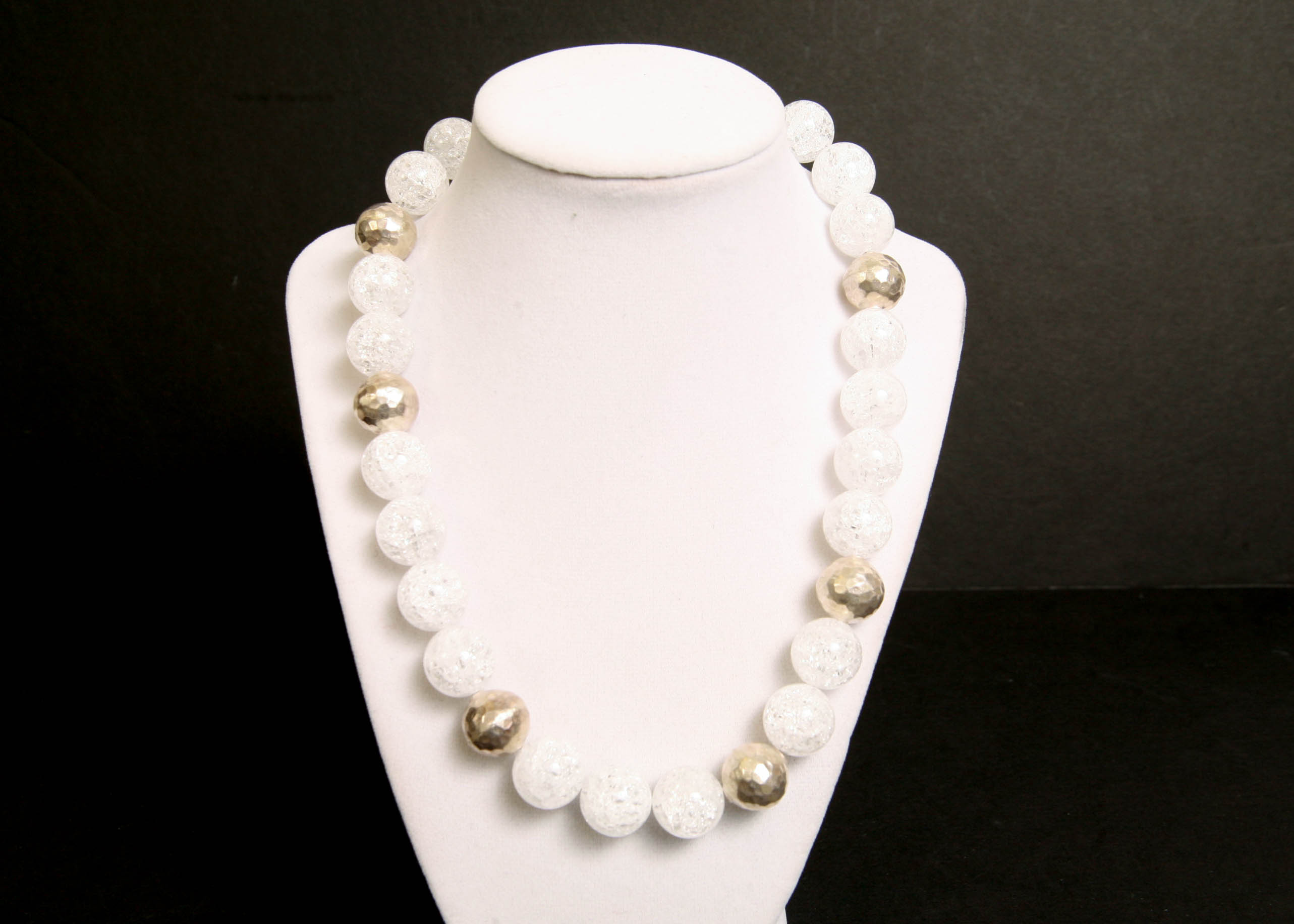 White Quartz and Hammered Sterling Silver Necklace