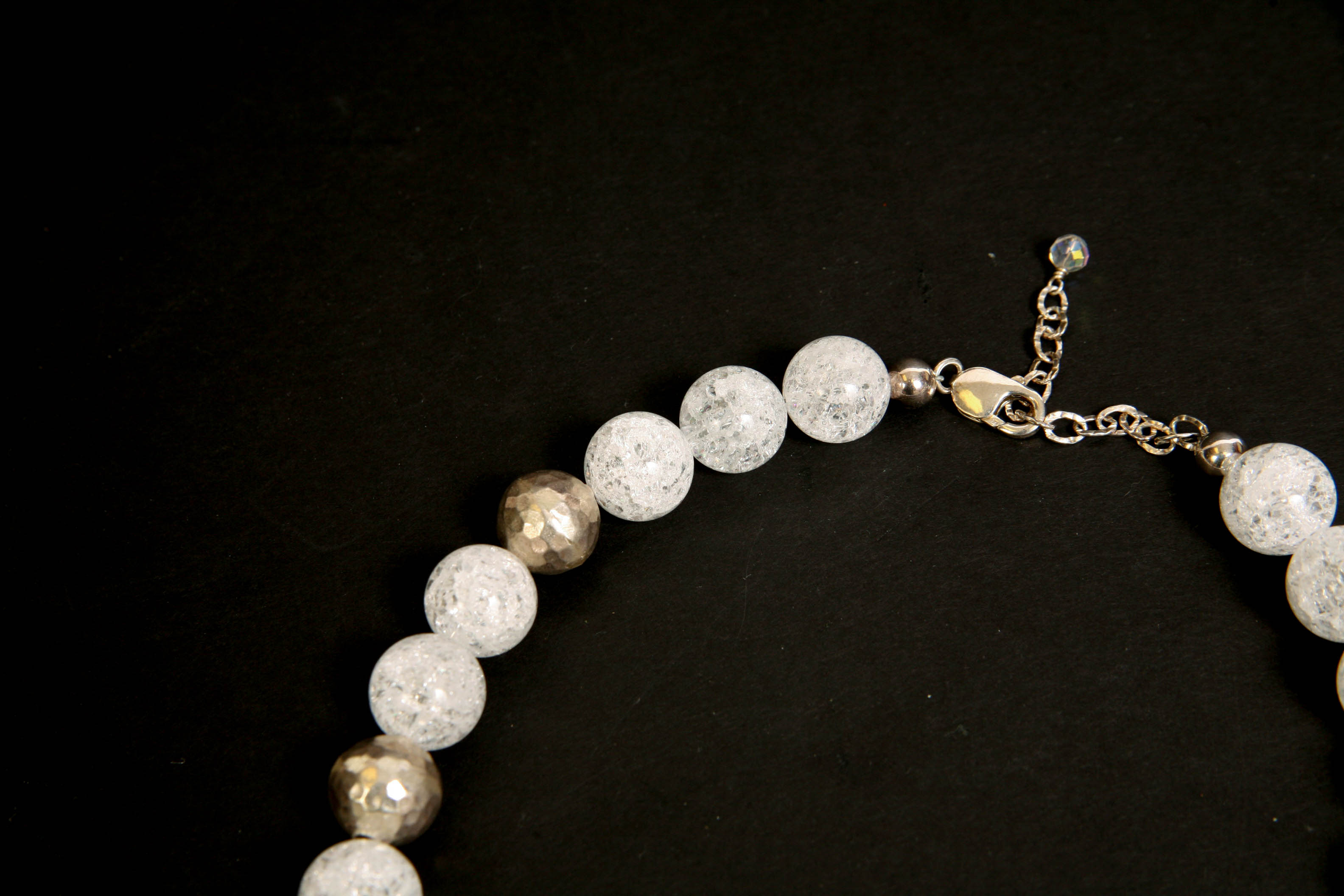 White Quartz and Hammered Sterling Silver Necklace