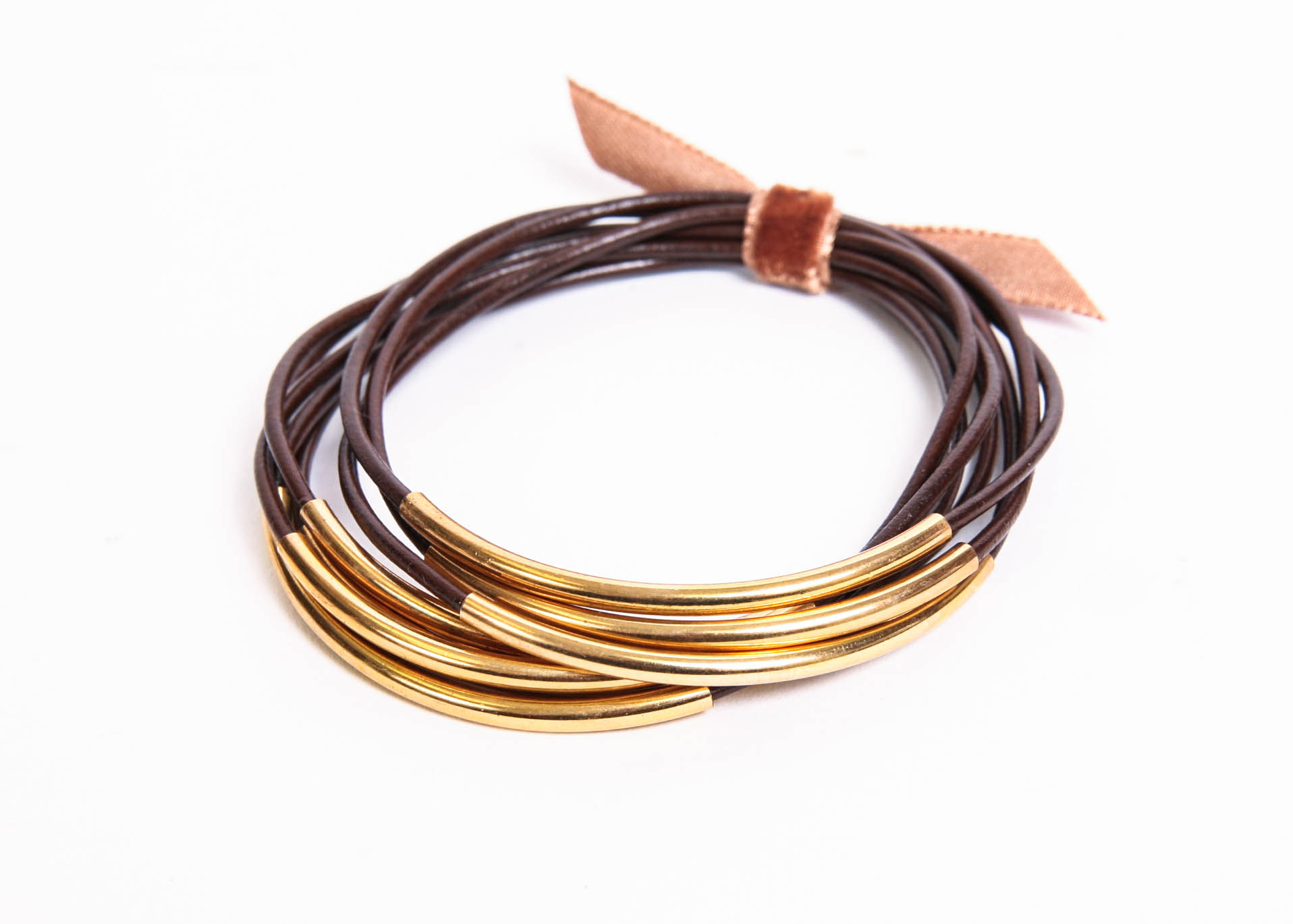 Brass and Leather Stack Bracelets