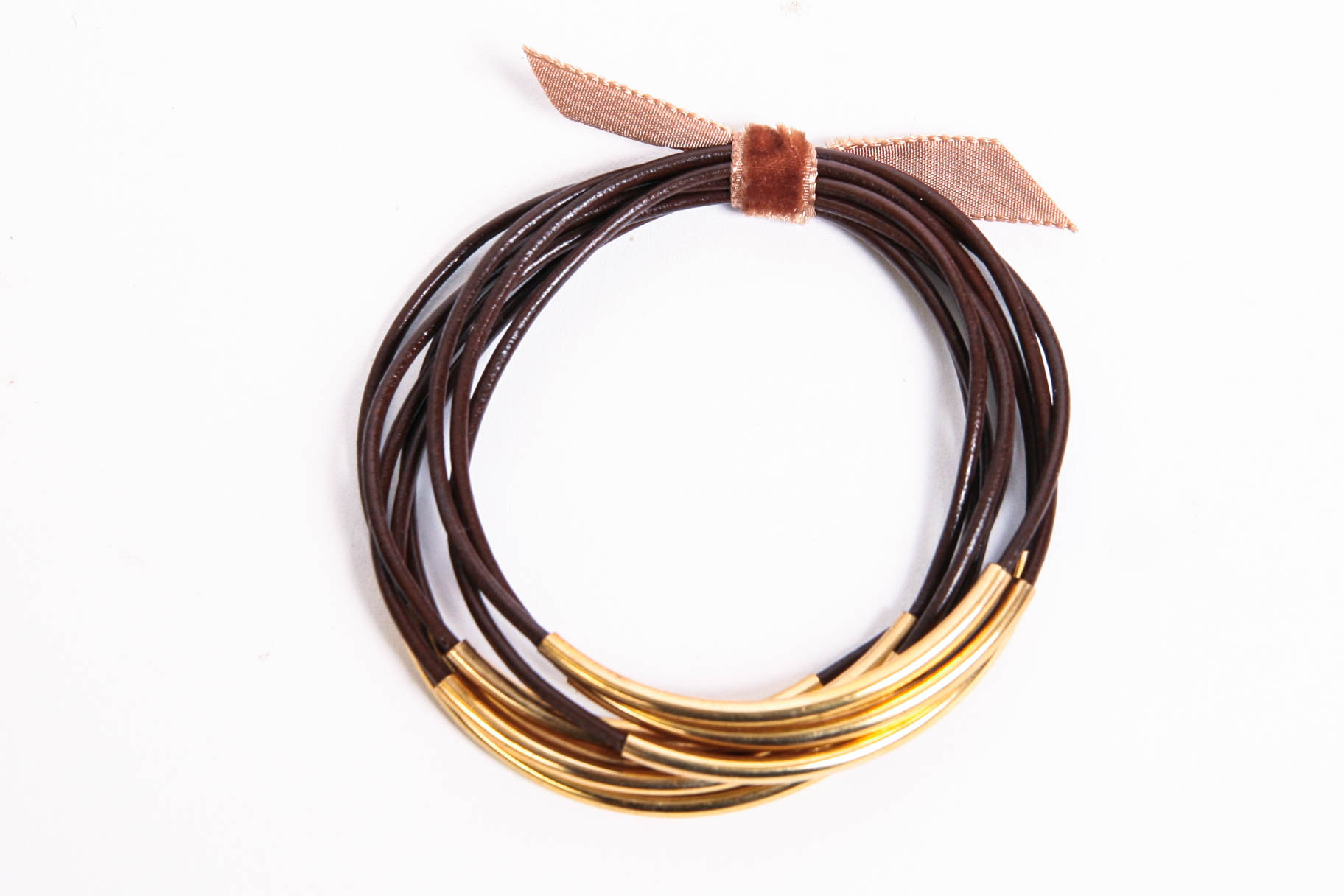Brass and Leather Stack Bracelets