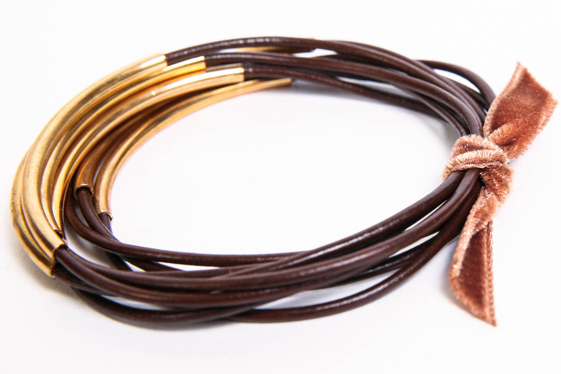 Brass and Leather Stack Bracelets