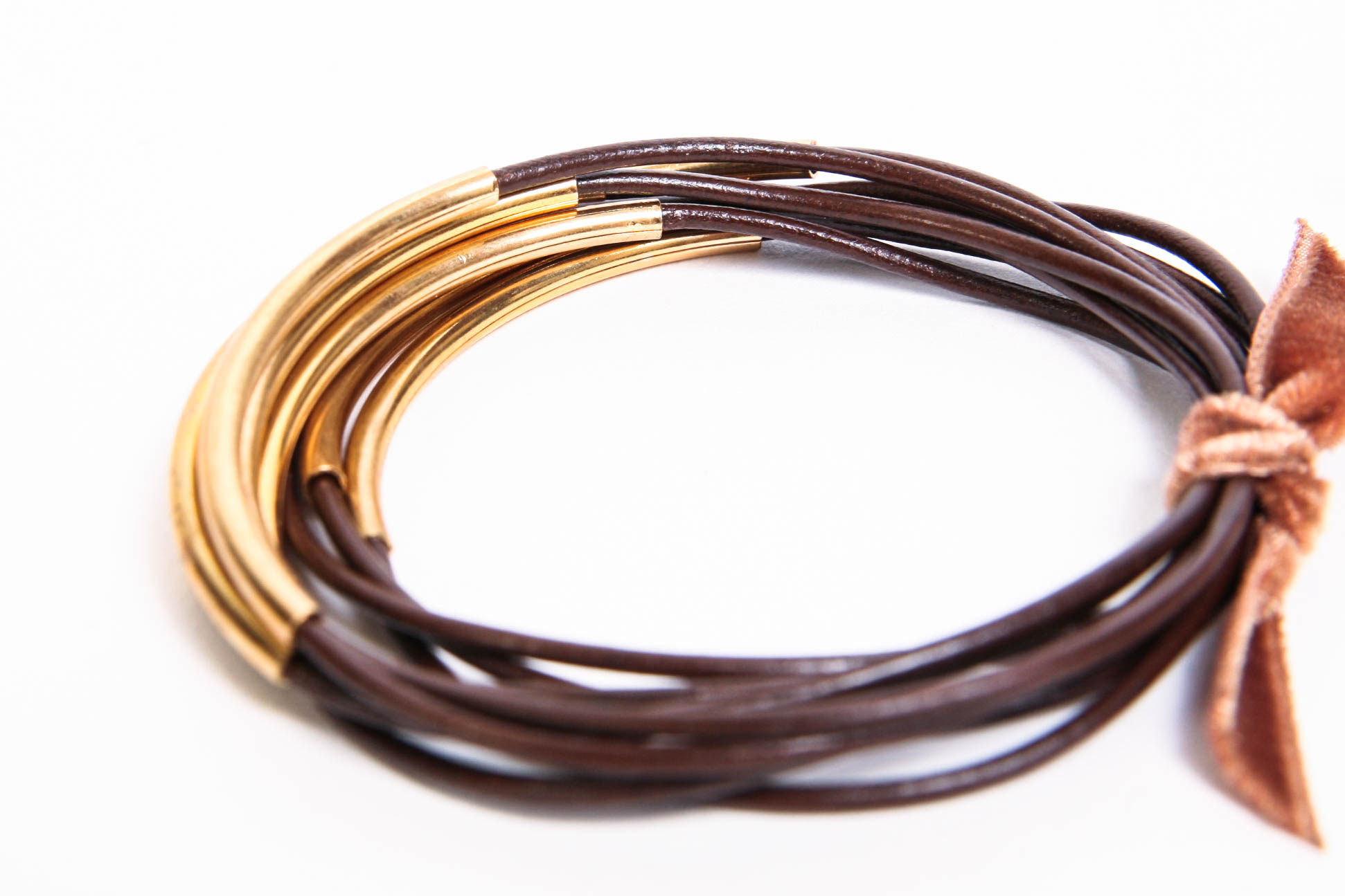 Brass and Leather Stack Bracelets