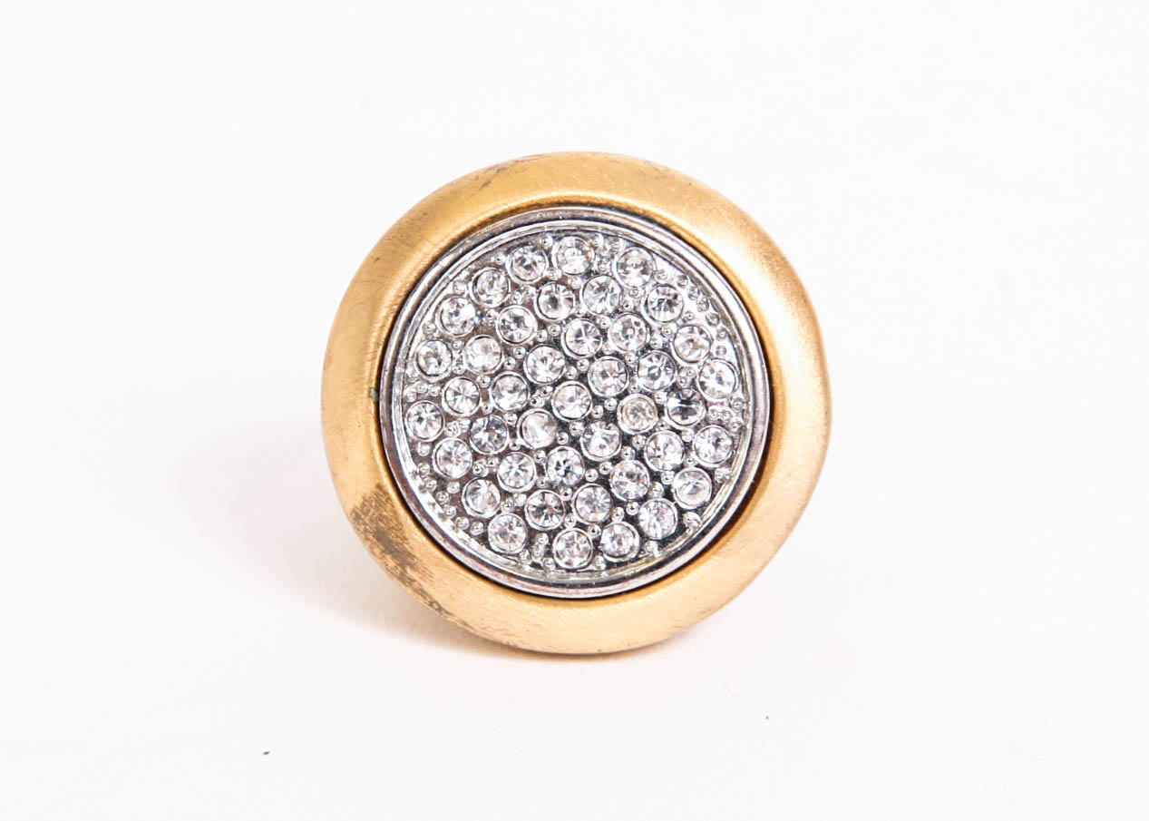 Gold Tone Ring with Pave Crystal Accents