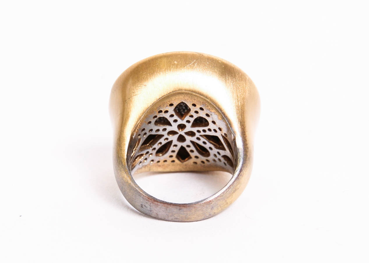 Gold Tone Ring with Pave Crystal Accents