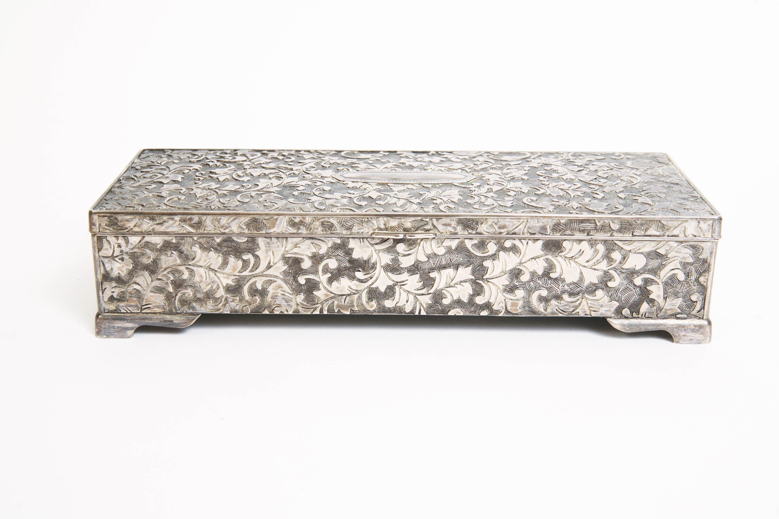 Carved Pewter Tone Metal Jewelry Box