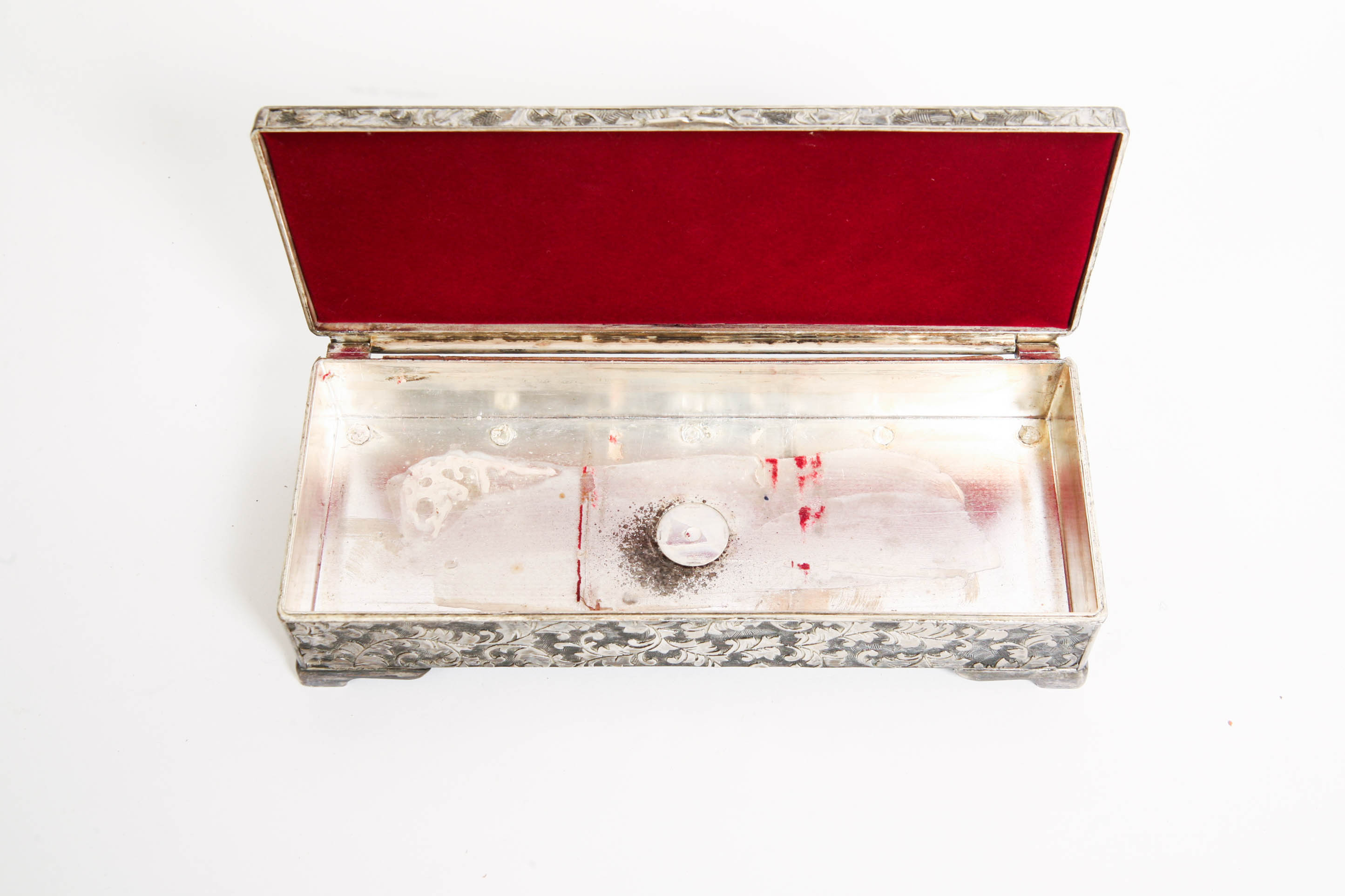 Carved Pewter Tone Metal Jewelry Box