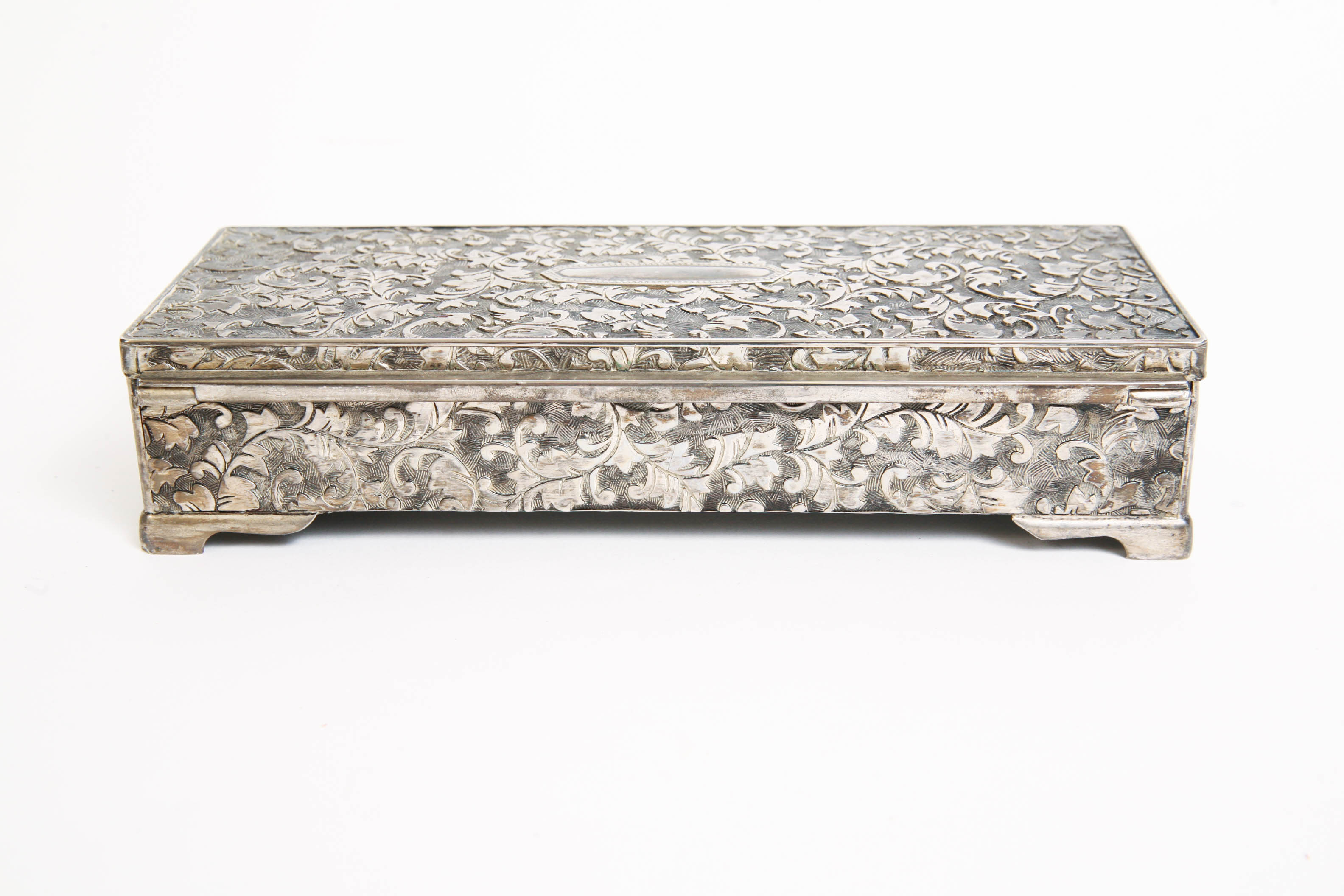 Carved Pewter Tone Metal Jewelry Box