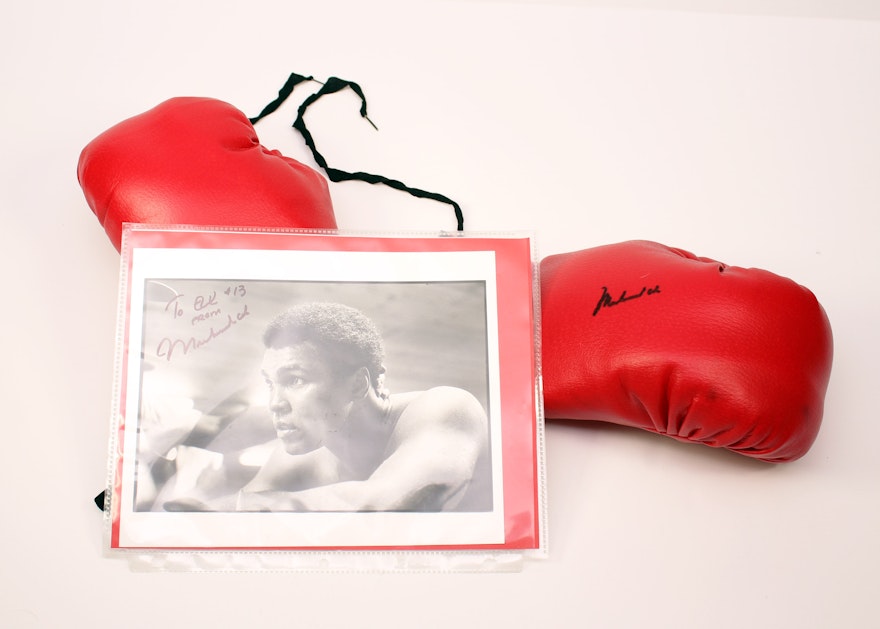 Muhammad Ali Signed Photograph and Boxing Gloves