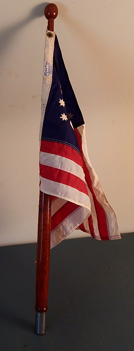 Vintage Mahogany Wood Boat Flag Pole and Flag