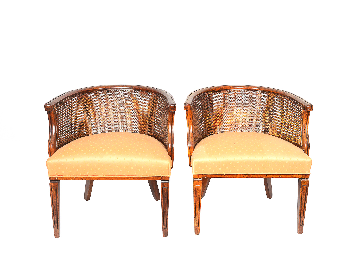 Two Cane Back Barrel Chairs