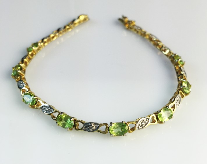 Diamond and Peridot Vermeil Tennis Bracelet