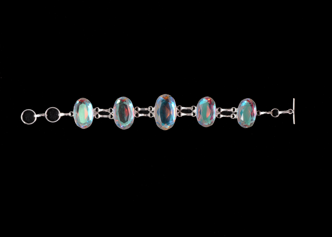Sterling Silver Bracelet with Oval Iridescent Stones