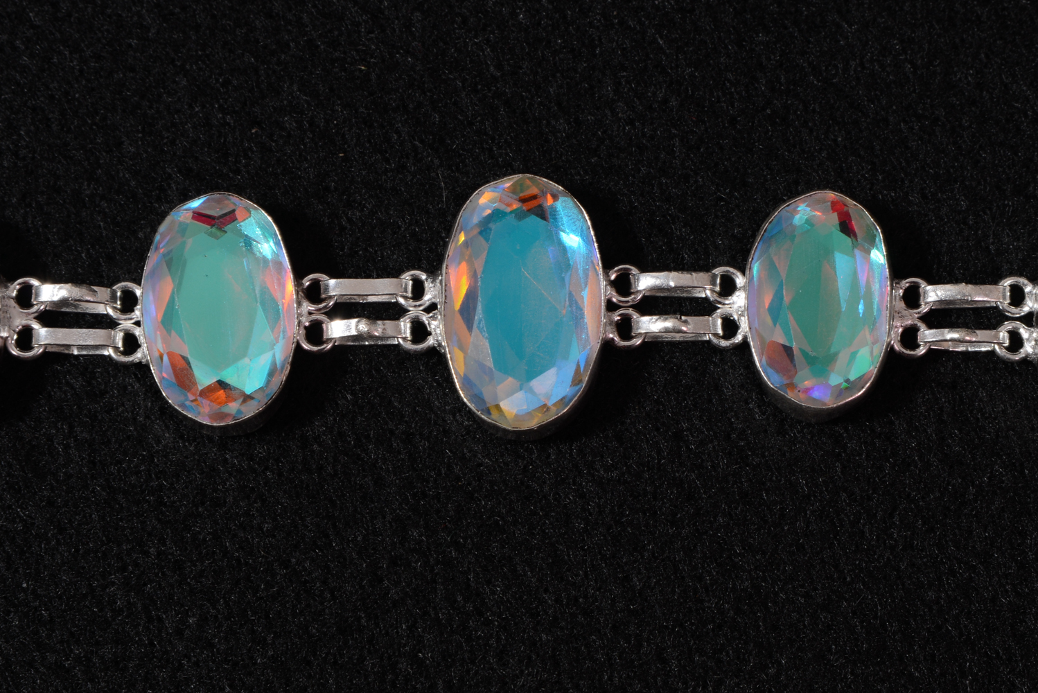 Sterling Silver Bracelet with Oval Iridescent Stones