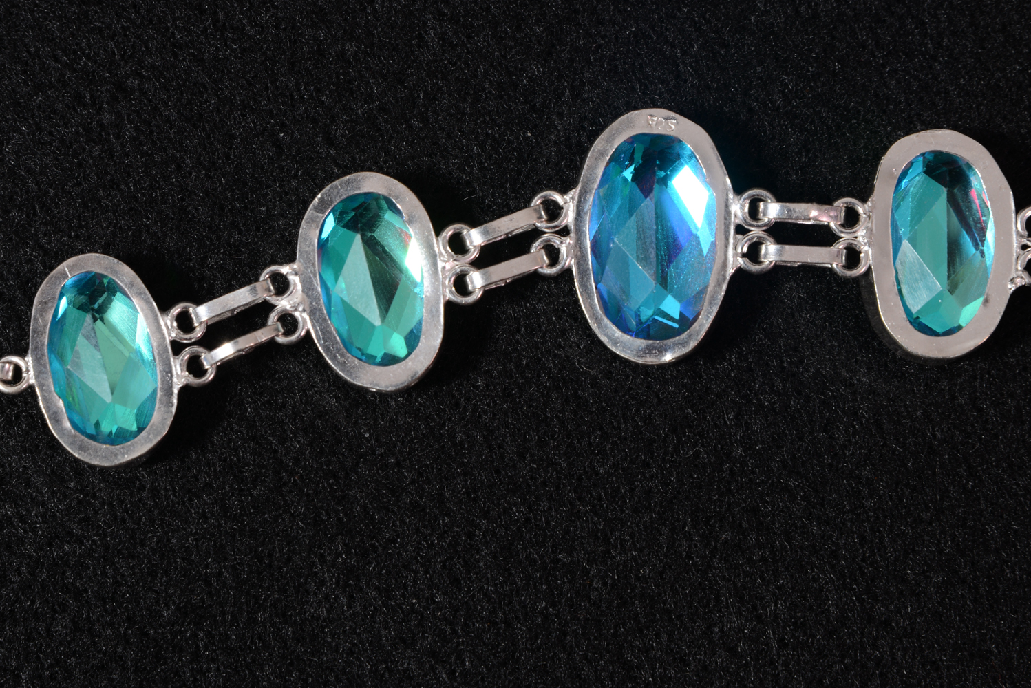 Sterling Silver Bracelet with Oval Iridescent Stones