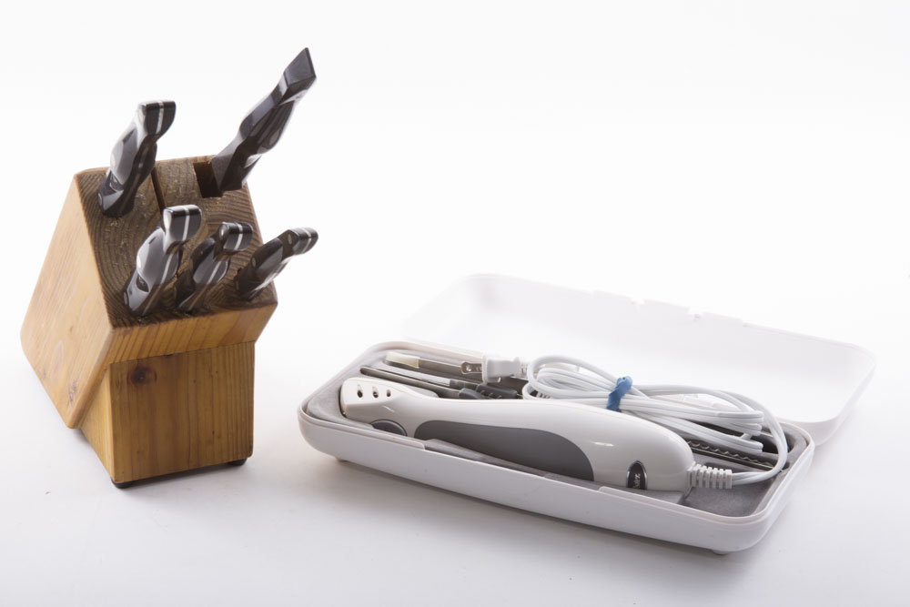 Oster Electric Carving Knife and Cutco Wood Block Knife Set