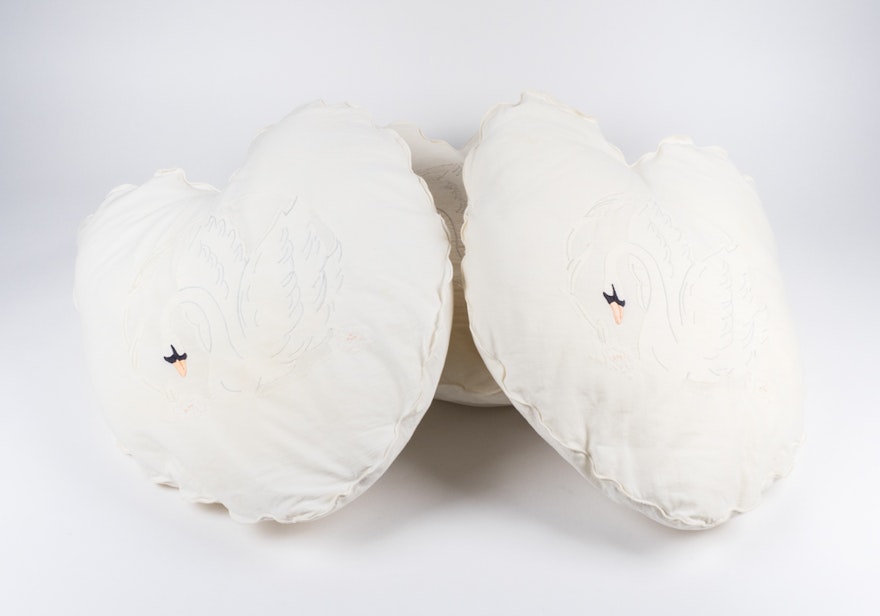 Trio of Embroidered Swan Pillows