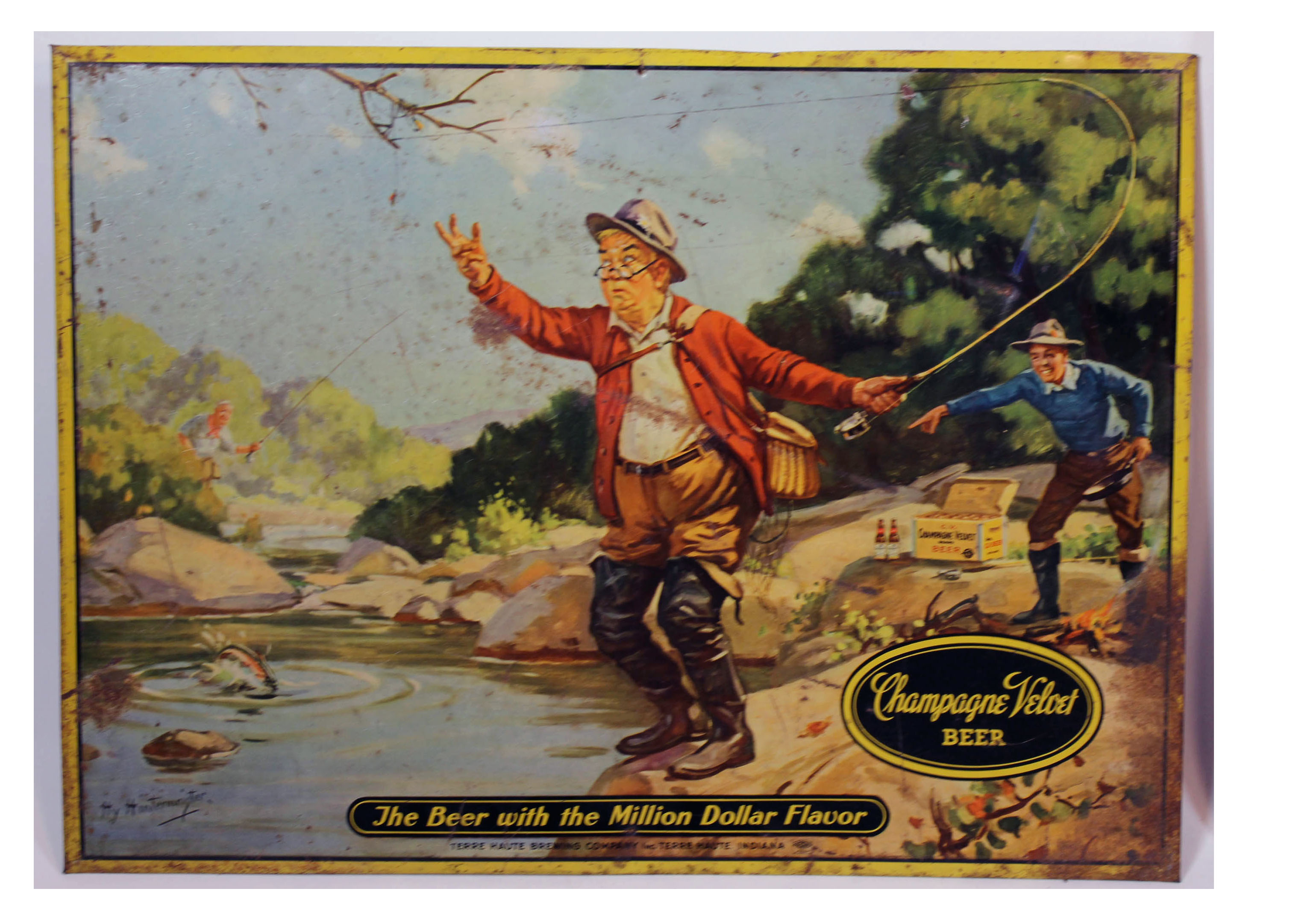 Vintage Champagne Velvet and Falls City Lager Beer Signs