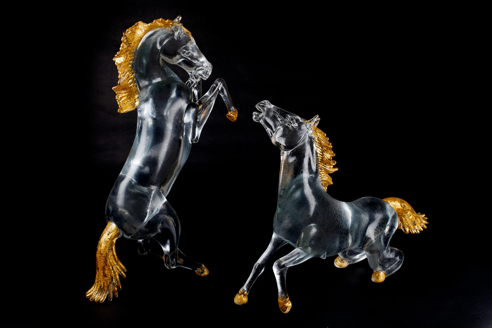 Pair of Large Alessandro Barbaro Murano Crystal Horses
