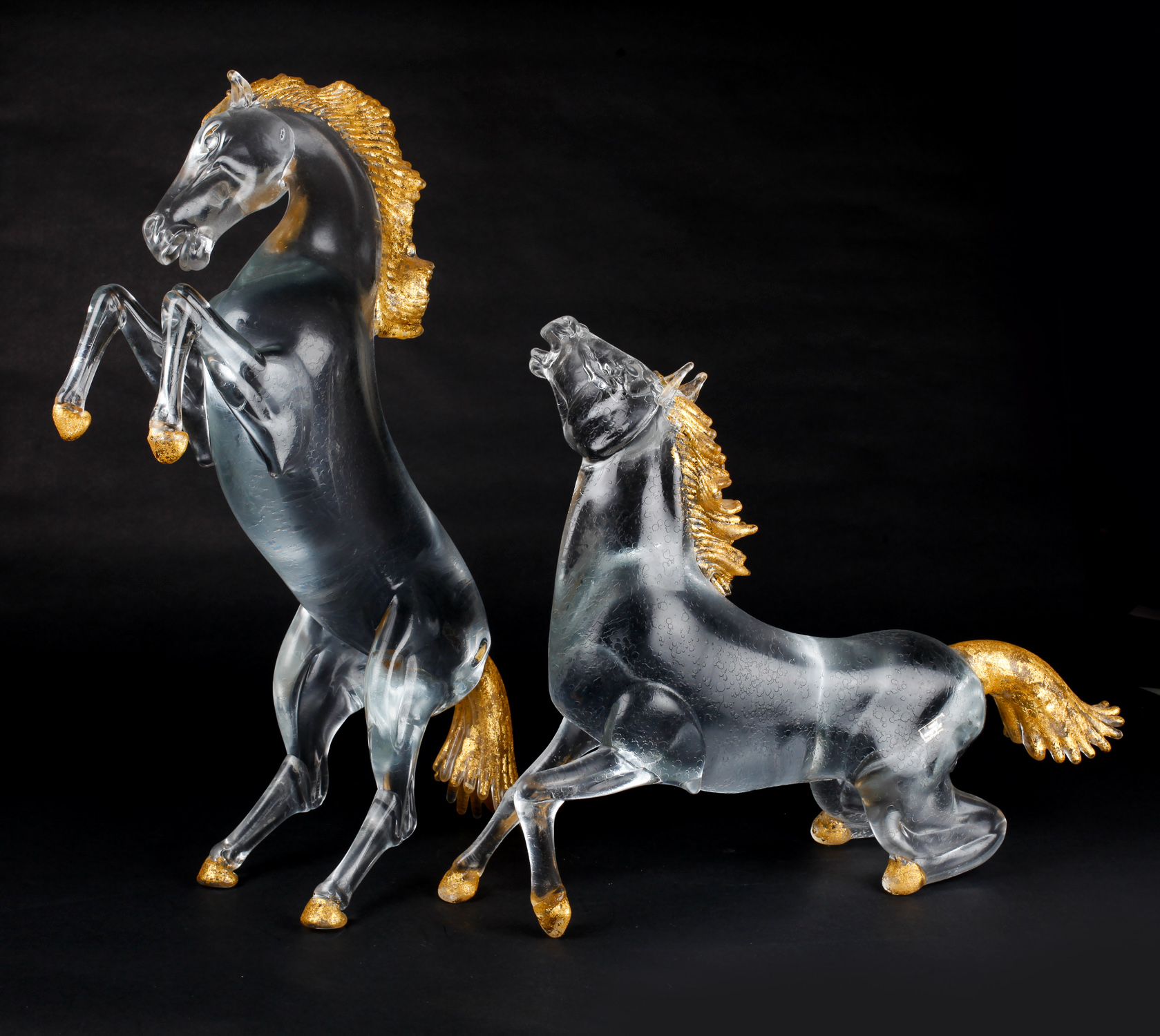 Pair of Large Alessandro Barbaro Murano Crystal Horses