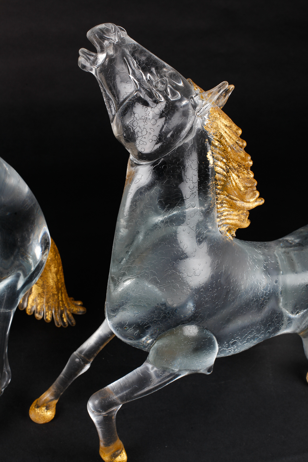 Pair of Large Alessandro Barbaro Murano Crystal Horses