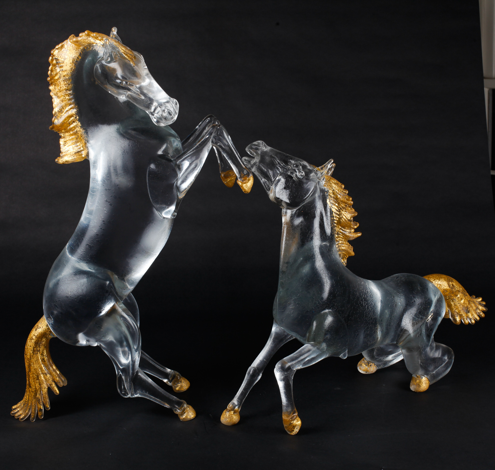 Pair of Large Alessandro Barbaro Murano Crystal Horses