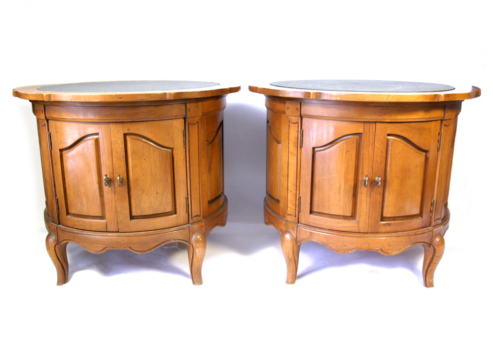 Pair of Round Slate Top End Tables