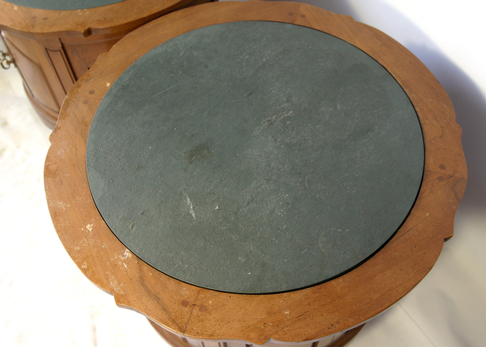 Pair of Round Slate Top End Tables