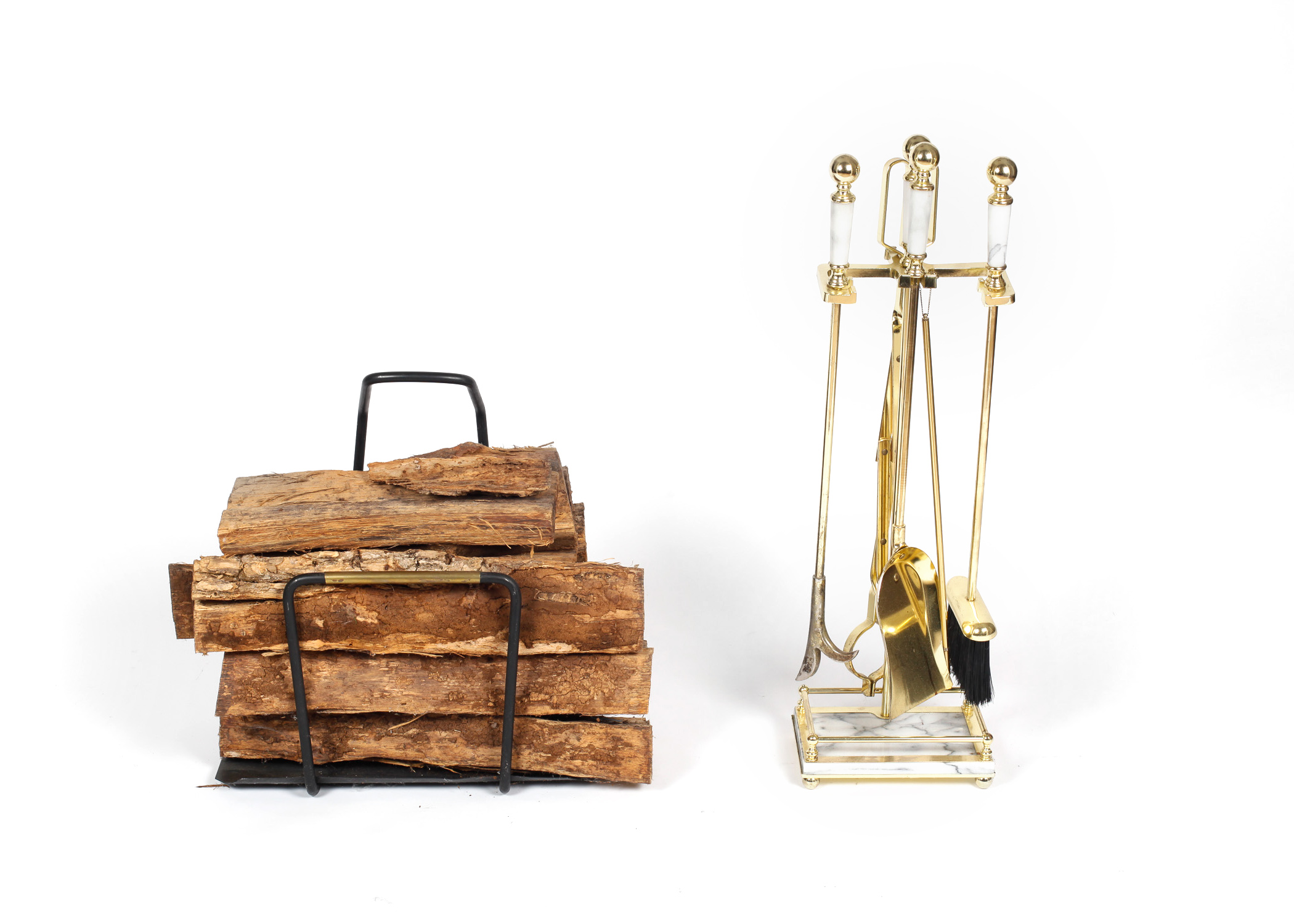 Marble and Gold Tone Metal Fireplace Collection