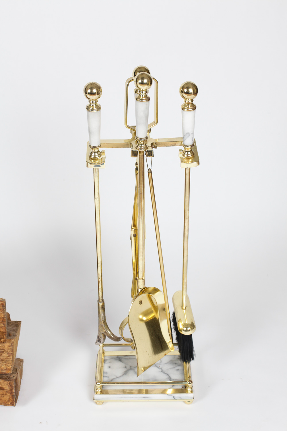 Marble and Gold Tone Metal Fireplace Collection