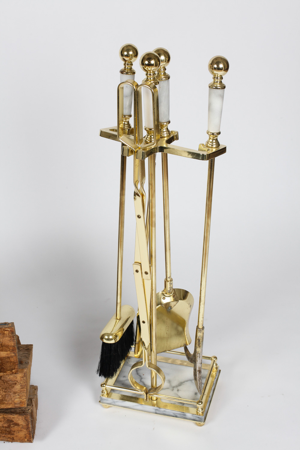 Marble and Gold Tone Metal Fireplace Collection