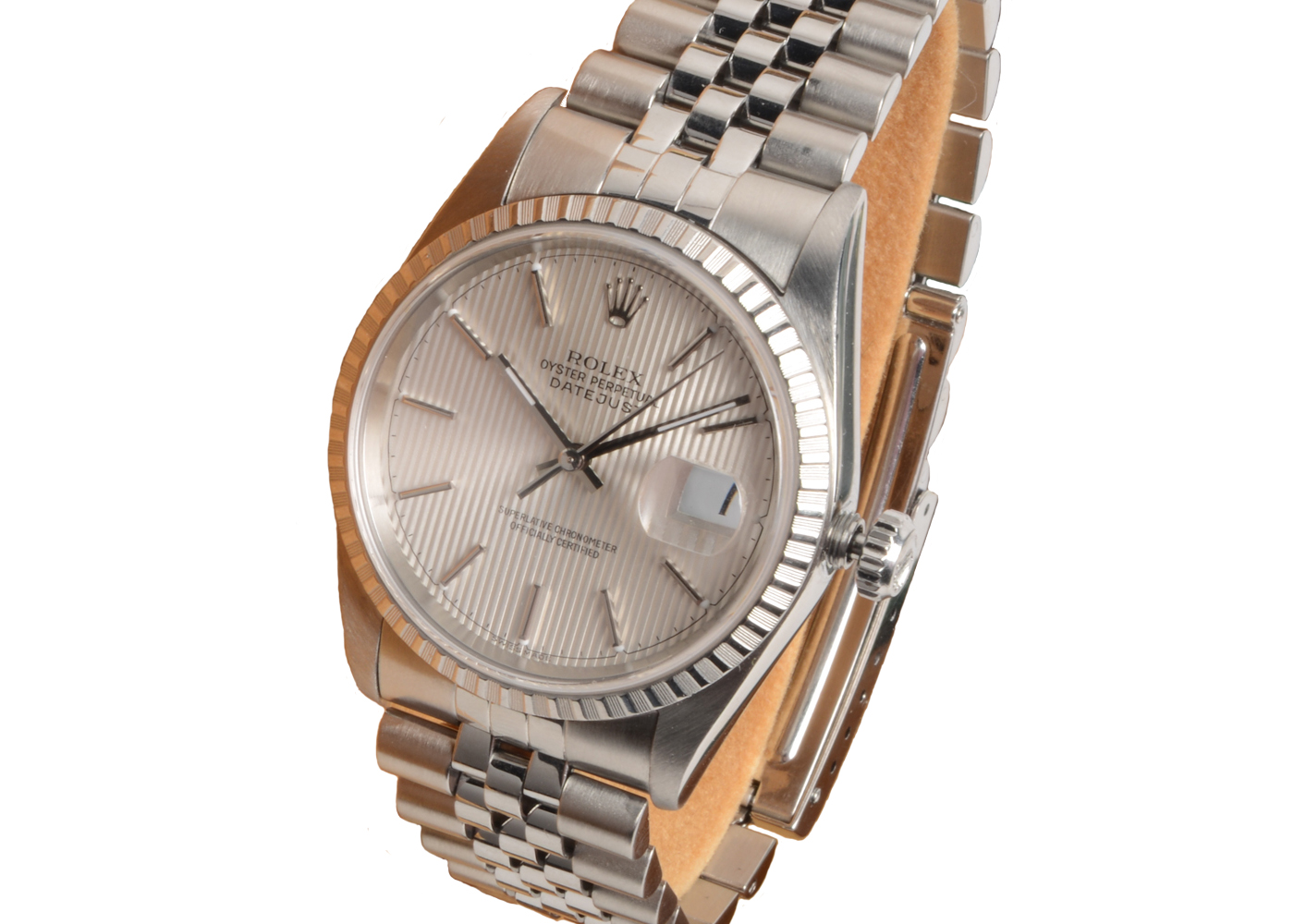 Rolex Datejust Steel 16220 36mm Silver Tapestry Automatic Watch