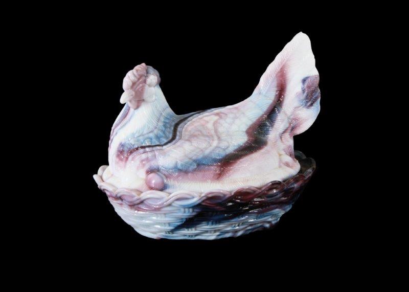 Purple Slag Glass Lidded Hen Dish