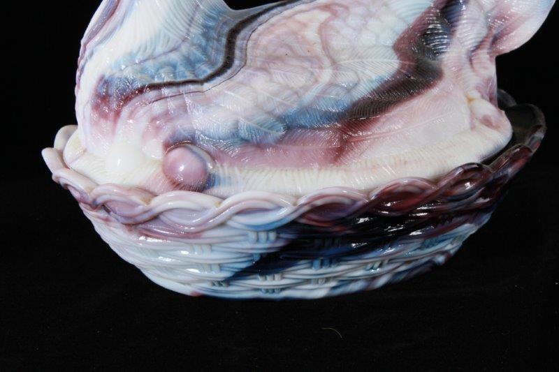 Purple Slag Glass Lidded Hen Dish