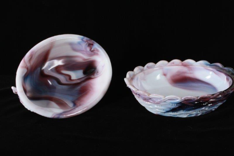 Purple Slag Glass Lidded Hen Dish