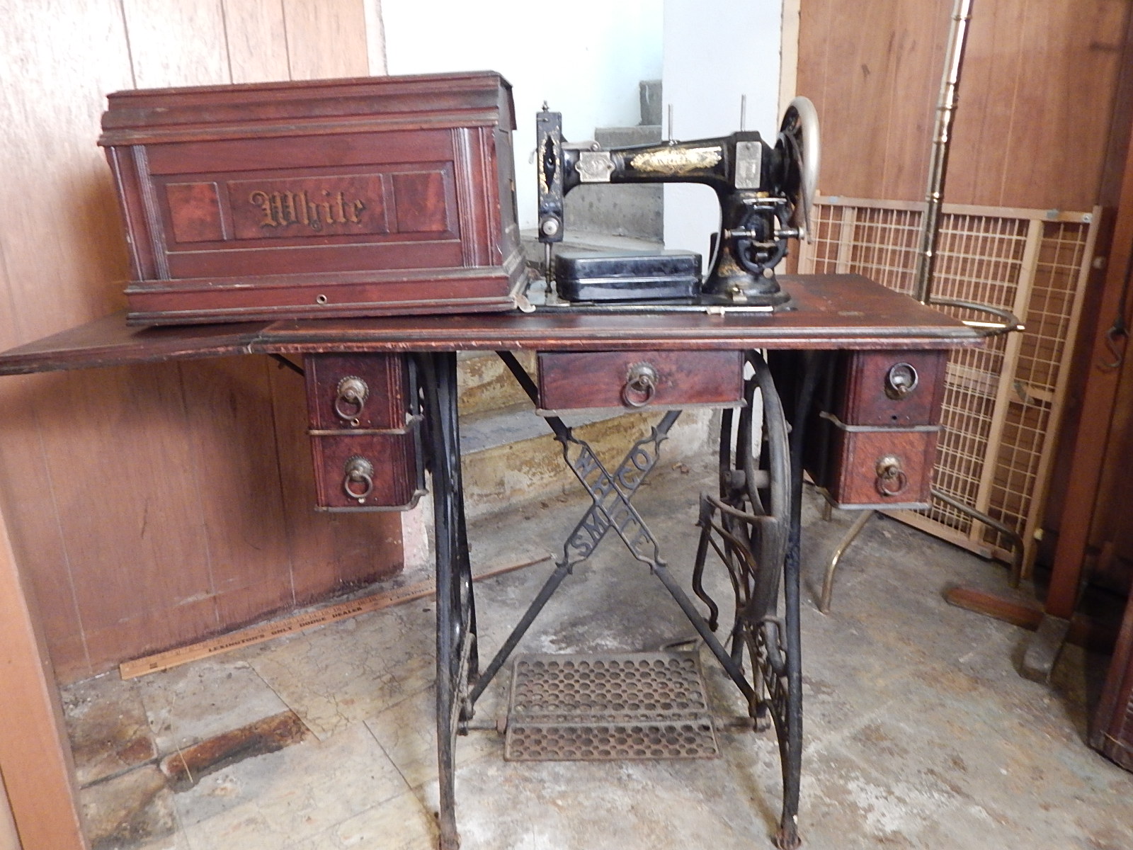 Antique White Sewing Machine and Stand