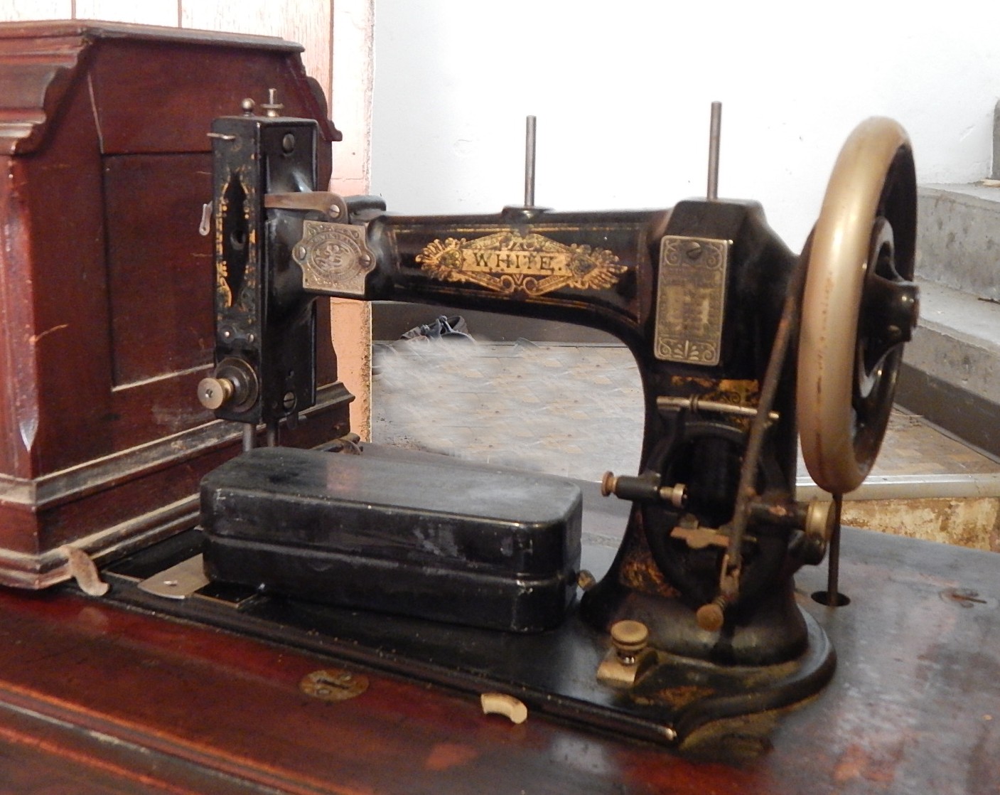 Antique White Sewing Machine and Stand