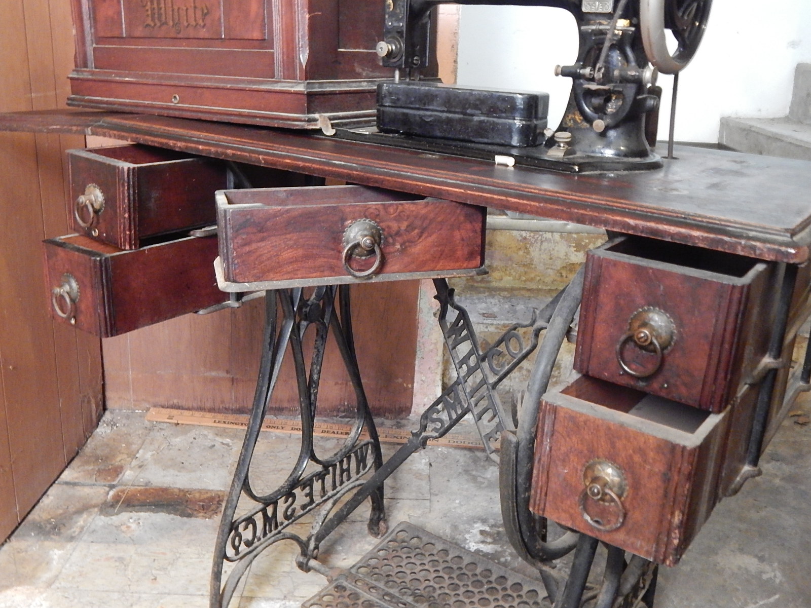 Antique White Sewing Machine and Stand