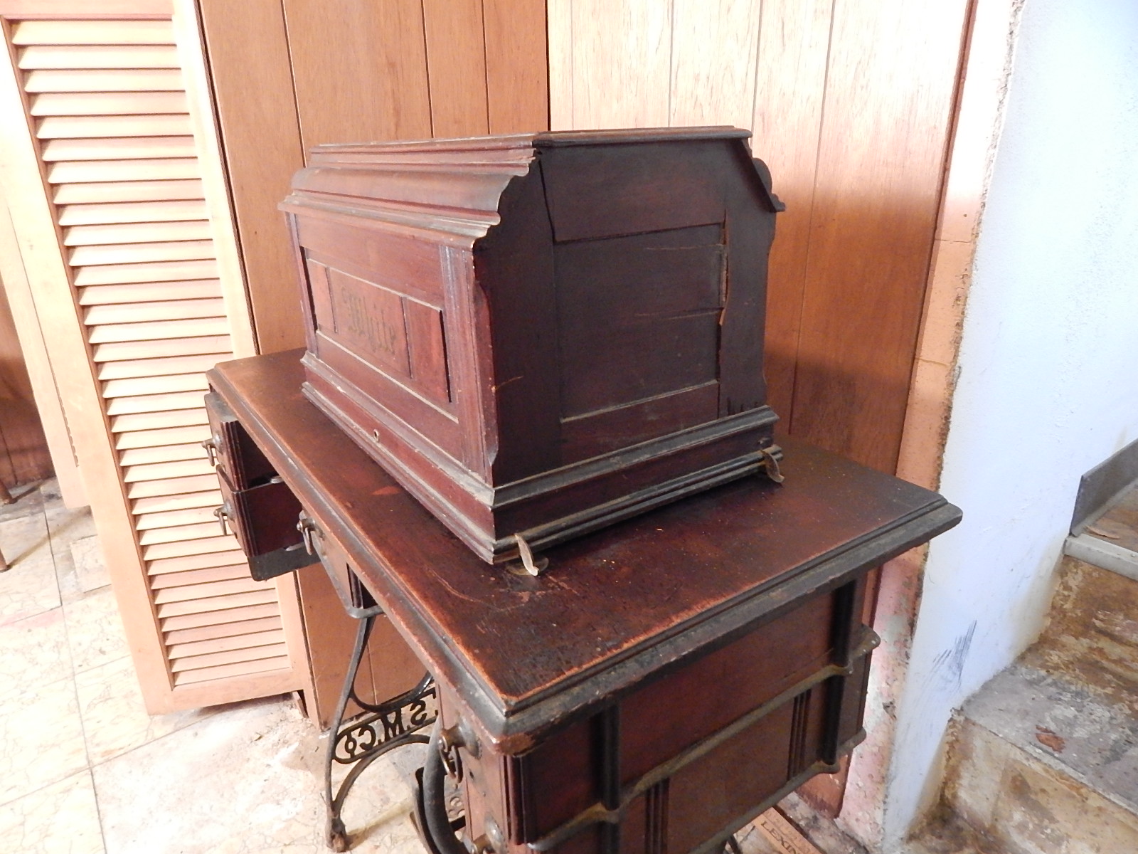 Antique White Sewing Machine and Stand