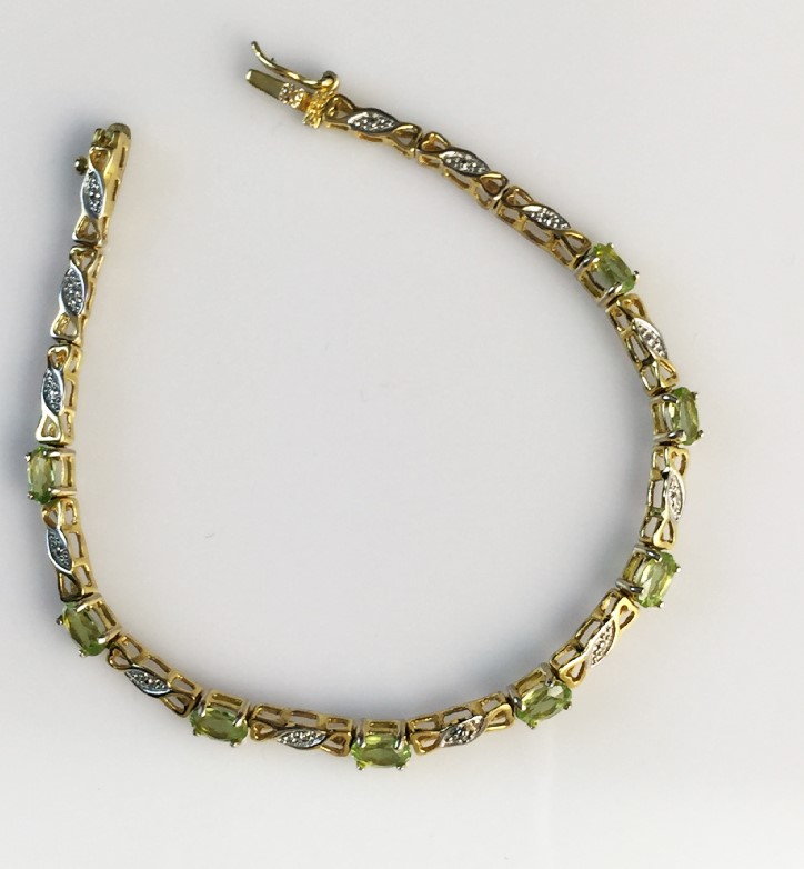 Diamond and Peridot Vermeil Tennis Bracelet
