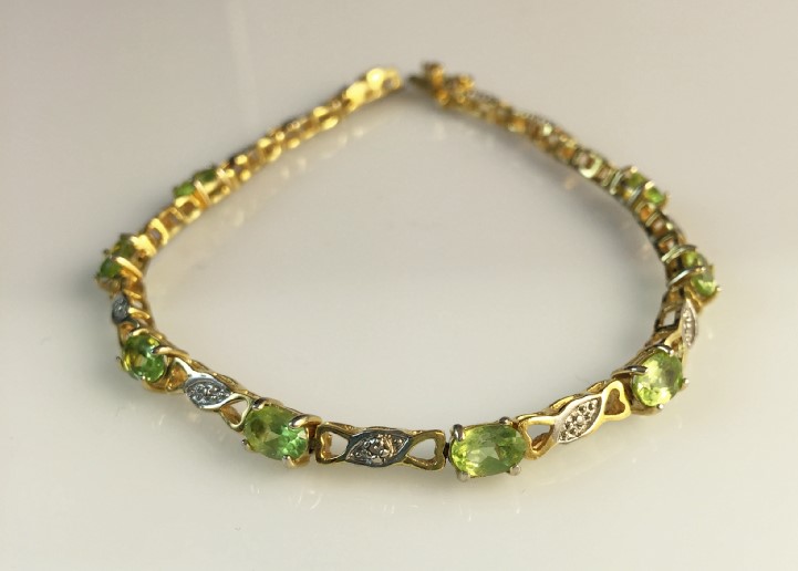 Diamond and Peridot Vermeil Tennis Bracelet