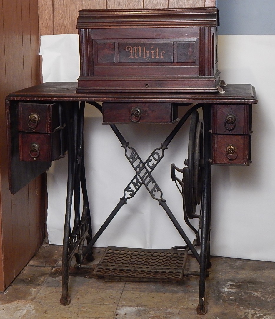 Antique White Sewing Machine and Stand