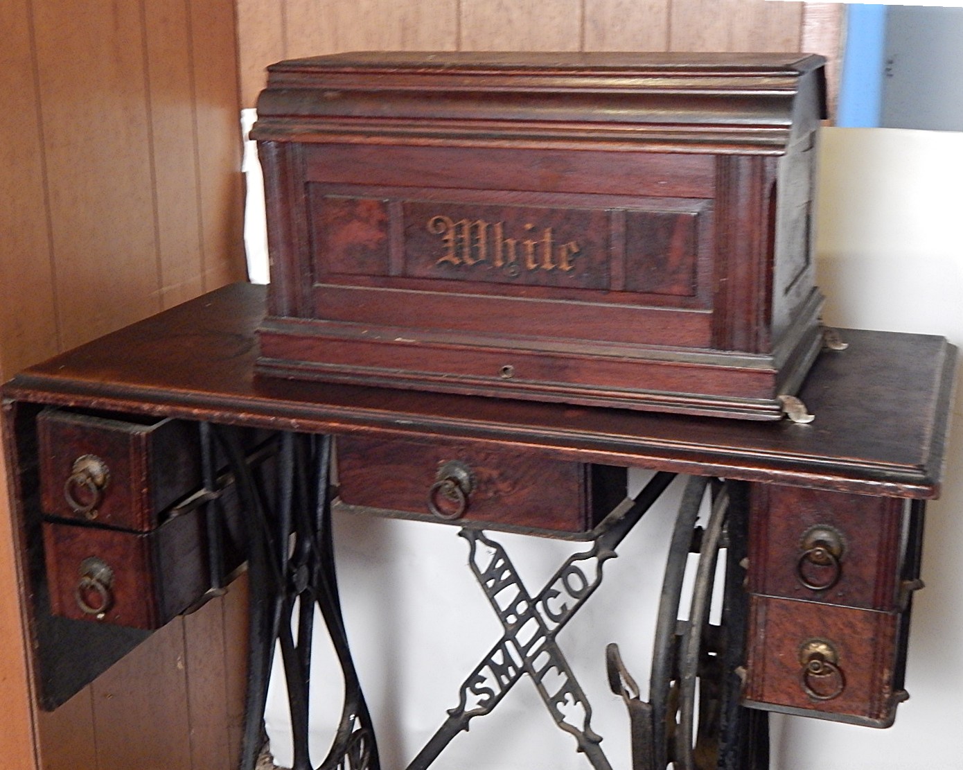 Antique White Sewing Machine and Stand